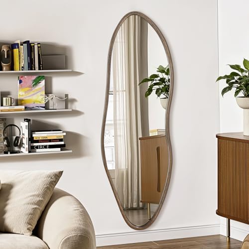 65"x22" Irregular Full Length Mirror, Rustic Wood Full Body Mirror by TheiaMo