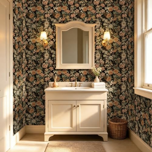 Dark Vintage Olive Floral Peel and Stick Wallpaper 17.5" x 118" - Image 6