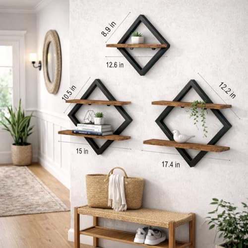 Floating Shelves Shelves on Wall Set of 3, 2-Tier Hanging Wall Mounted Shelves - Image 2