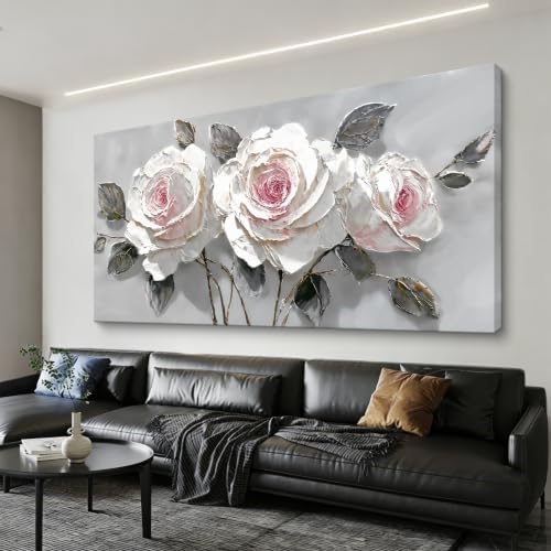 Modern White Pink Rose Canvas Wall Art Decor by Tsomzxng