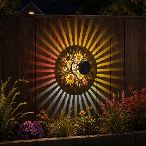 Solar Sunflower Projection Wall Light, Waterproof Fence Lamp by Unknown