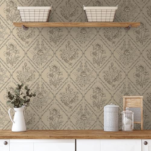 Toduso Vintage Peel and Stick Wallpaper Brown Floral Wallpaper by Toduso