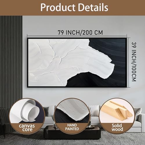Black and White Abstract Wall Art Textured Oil Paintings 39x79 Inch - Image 5