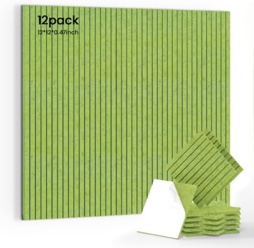 12 Pack Self-Adhesive Acoustic Wall Panels, 12 Inch-Matcha Green by 100PolyesterAcousticPanel