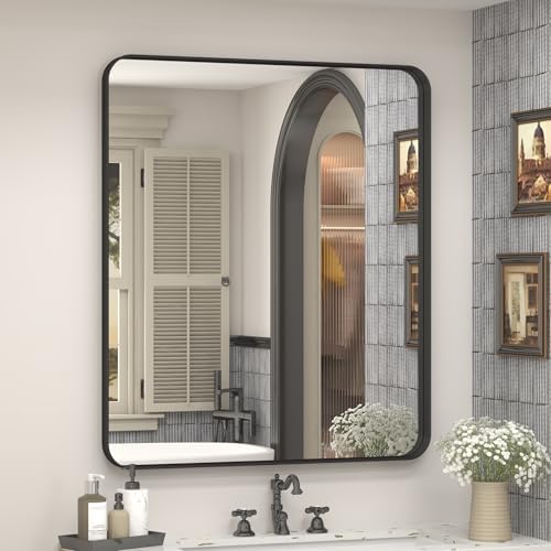24x28 Inch Black Metal Framed Bathrrom Mirror by CHARMOR