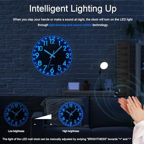 JoFomp LED Wall Clock for Bedroom Night Glow, 12 Inch Silent Wall Clocks - Image 4