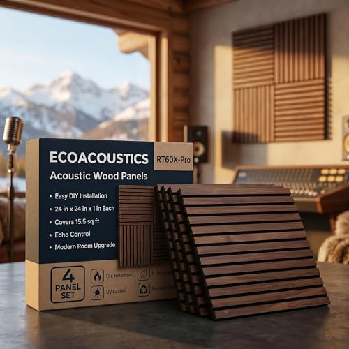 4 Pack Heavy-Duty Soundproof Wood Wall Panels Echo Control 24x24x1 | Mocha by ECOACOUSTICS