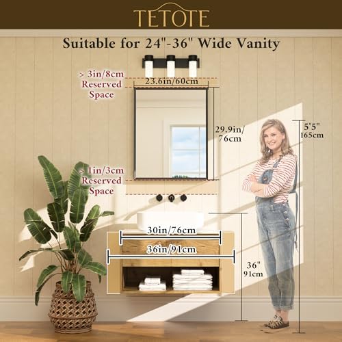 TETOTE Brushed Nickel Bathroom Mirror 24" x 30" Rectangle Beveled Frame - Image 6