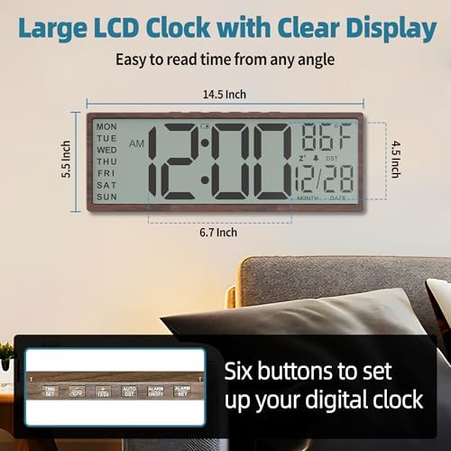 15" Large Digital Wall Clock Battery Operated Wood, Clock - Image 2