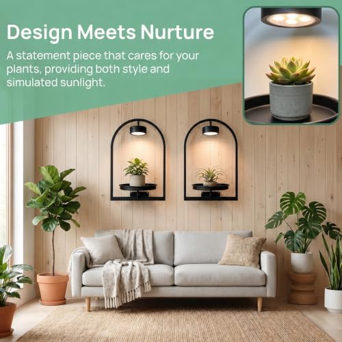 2 Pack Plant Wall Shelf with Grow Light, Wall Mounted Hanging Planter Shelf - Image 3