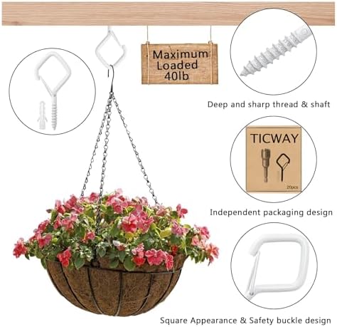 Ceiling Screw Hooks for Hanging Plants, Safety Buckle - Image 3