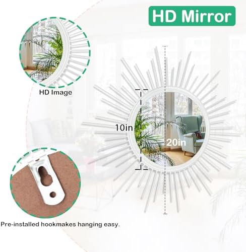 Sunburst Spoked White Large Wall Mirror Boho Home Circle Art Mirror Modern - Image 7