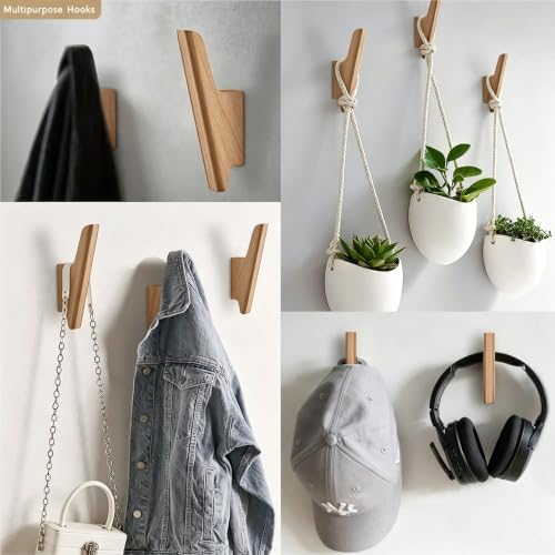 Wood Wall Hooks 4 Pack Coat Hooks Wall Mount, Towel Hooks - Image 5