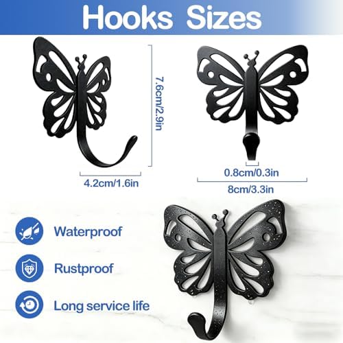 Majewel Black Hooks for Hanging, Butterfly Hooks for Shower Wall Hangs - Image 2