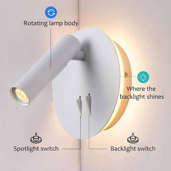 ZEROUNO Bedroom Wall Lamp with Switch Reading Light Hardwired Sconces Which - Image 6