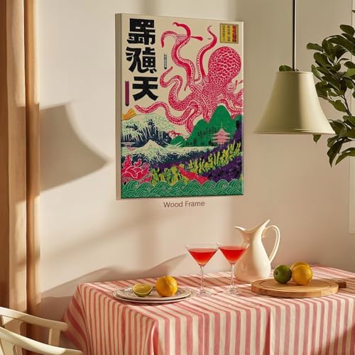Framed Japanese Wall Art Octopus Ocean Theme Canvas Print 8x10in Vintage - Image 3