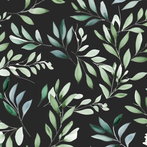 Danodoi Black Green Vintage Leaves Peel and Stick Wallpaper 17.5" x 118" by DANODOI