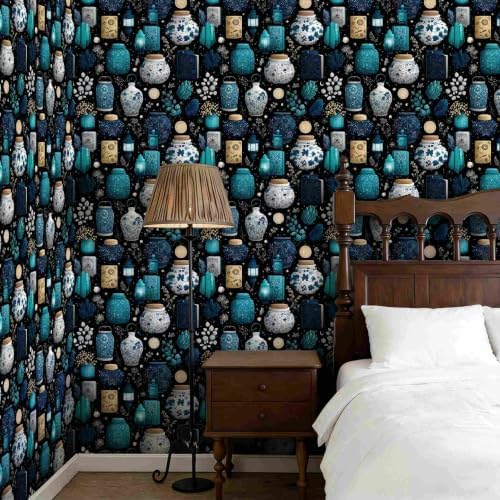 Vintage Vase Peel and Stick Wallpaper, Dark Academia Celestial Wallpaper - Image 5