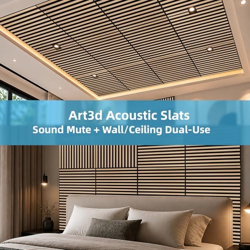 Art3d 6-Pack Acoustic Wood Slat Panel & Ceiling Tile, 2 x 2 ft, Natural Oak - Image 4