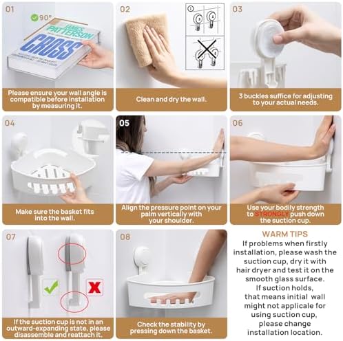 LEVERLOC Corner Shower Caddy Suction Cup, Shower Basket Suction Bathroom - Image 4