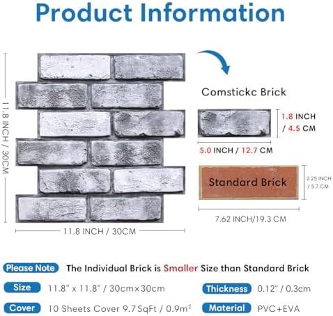 COMSTICKC 3D Faux Brick Wall Panels Peel and Stick - Image 4