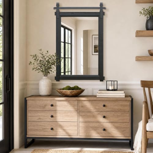 Besdomus Farmhouse Bathroom Vanity Mirror: 24"x36" Black Rustic Barn Door - Image 6