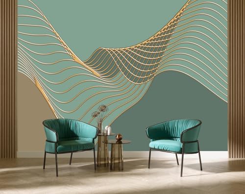 Gold Geometric Line Wallpaper Mural Peel and Stick 137"x100" - Image 2