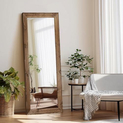 58x22in Full Length Mirror, Rustic Brown Beveled Wood Frame - Image 7