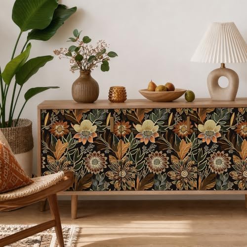 Laatse Boho Dark Black Gold Floral Wallpaper Peel and Stick 17.5"x118" - Image 4
