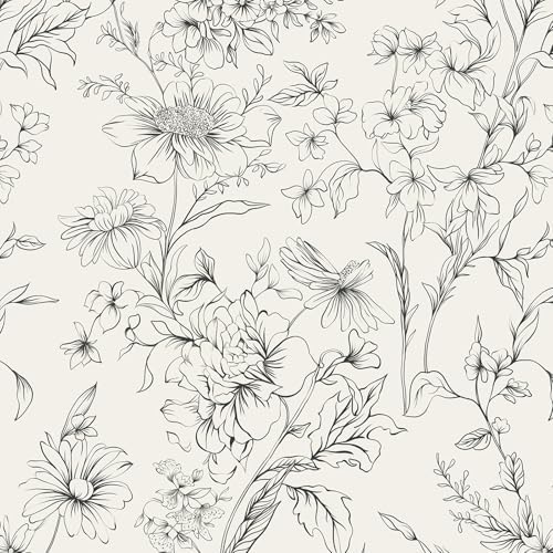 Hopepak Black and Cream White Wallpaper Floral Peel and Stick Wallpaper 17.3" x by Hopepak