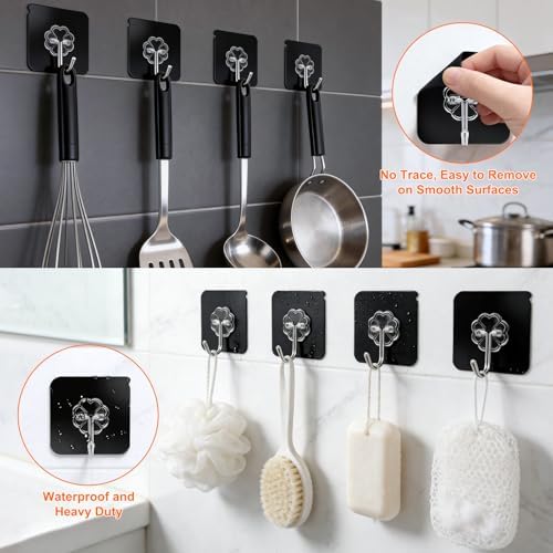 DDMY 100 Pack Adhesive Wall Hooks 50LB Heavy Duty Black Sticky Hook - Image 2