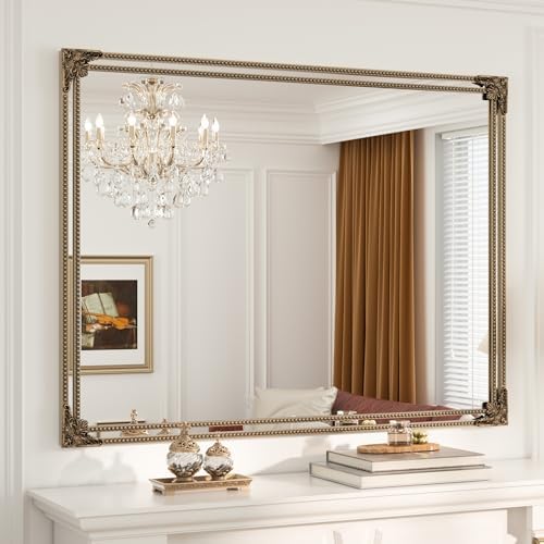 Keonjinn 48x36 Inch Gold Antique Vintage Mirror, Brass Baroque Mirror by Keonjinn