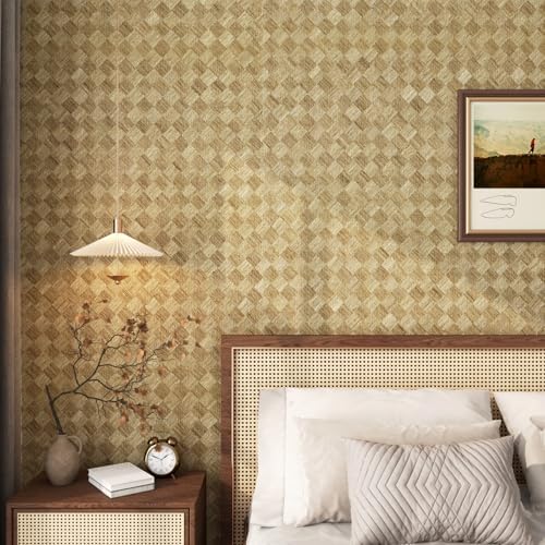 FunStick 24"x200" Retro Tan Brown Wallpaper Peel and Stick Grass Cloth - Image 4