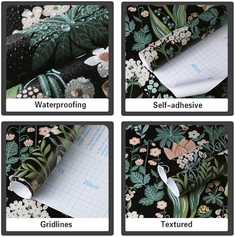 Toduso Peel and Stick Wallpaper Vintage Wall Paper Black Floral Contact Paper - Image 5