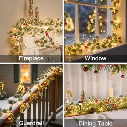 suddus String Light with Red Berries&Holly Leaf Battery Powered Copper Wire - Image 2