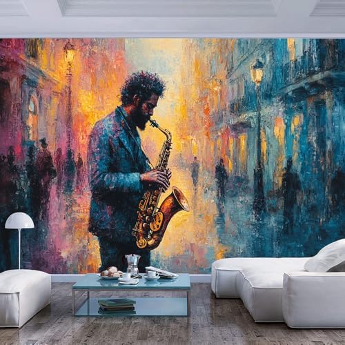 Colorful Wallpaper Mural for Home OfficeSaxophonist in Street Oil Painting by Unknown