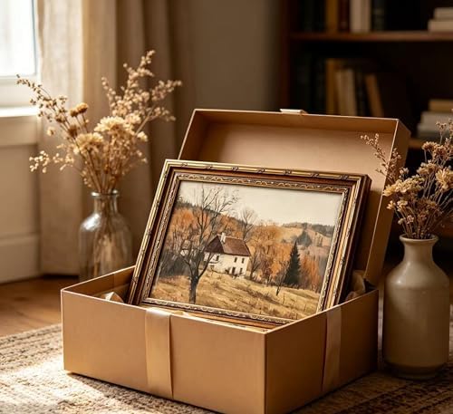 Vintage Gold Framed Autumn Country Cottage Wall Art ，Rustic Farmhouse Landscape - Image 4