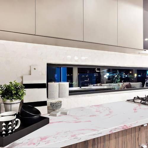 tiltil Glossy White/Pink Marble Contact Paper Granite Wallpaper 15.8"×78.7" - Image 3