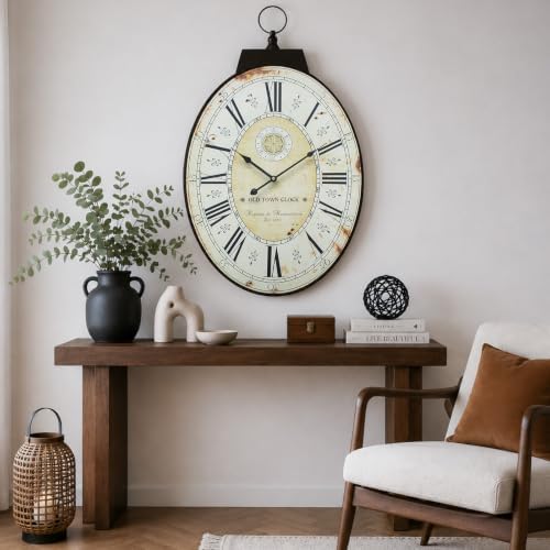 29 Inch Vintage Oval Wall Clock, Silent Non-Ticking Battery Operated Wall Clocks - Image 5