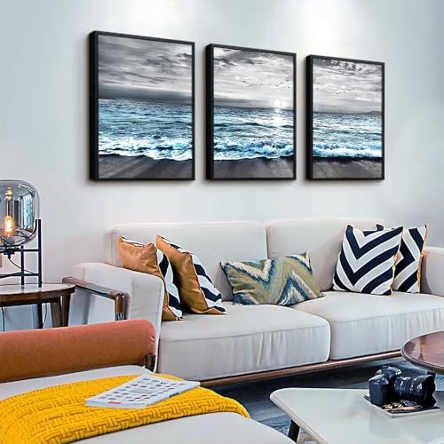 Black Framed Wall Decorations For Living Room Large size 3 Piece Framed Canvas - Image 2