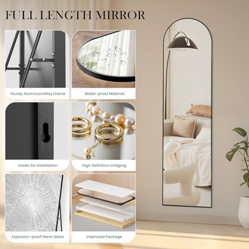 Arched Full Length Floor Mirror, 15.75"x59" Body Wall Mirror Stand - Image 6