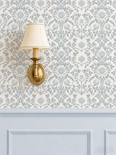 YXTII 590.5" × 17.3" Blue Floral Peel and Stick Wallpaper, Damask Vintage by YXTII