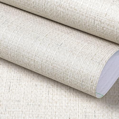 FunStick Neutral White Beige Grasscloth Wallpaper Peel and Stick Textured Faux - Image 6