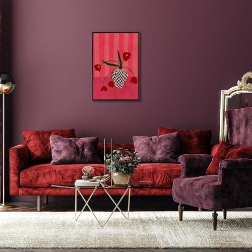 Contemporary, Eclectic Canvas Wall Art Tulips In A Checkered Vase Prints Poster - Image 4