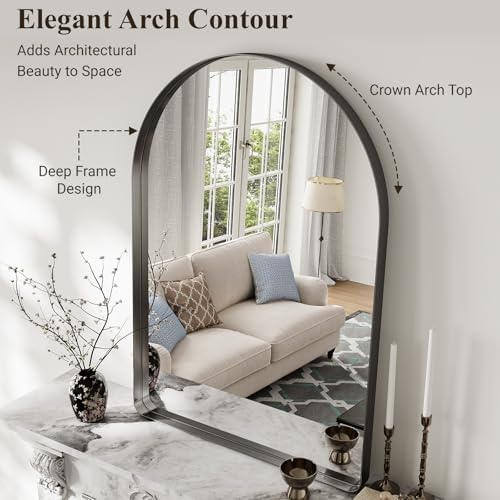 48"x36" Black Arched Mirror, Arched Wall Mirror - Image 6