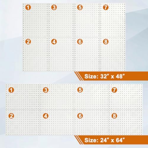 Peg Board, 8 Pack Metal Pegboard Panels and 63 Pcs Hooks and Baskets, Garage - Image 5