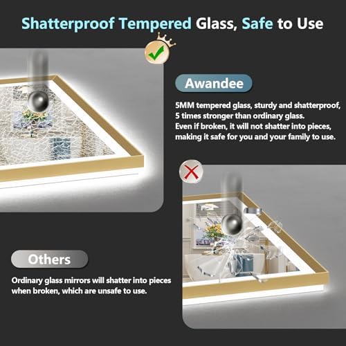 30x36 Gold Beveled LED Lighted Bathroom Mirror, Backlit & Front Lit - Image 7