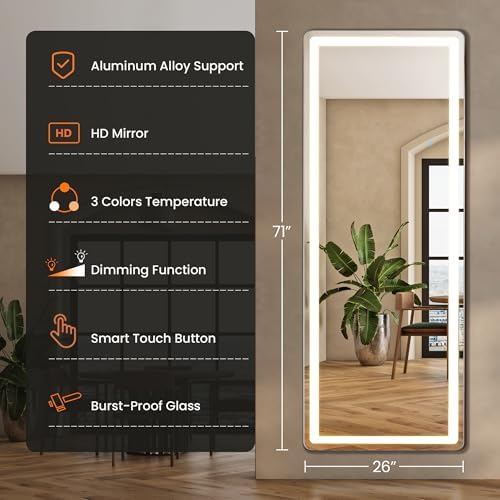 LED Full Length Mirror 71x26 Inch, Lighted Floor Body Mirror - Image 2