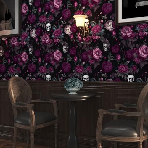 ILHIIOR Black Floral Gothic Peel and Stick Wallpaper 17.5 x 118 Inches - Image 3