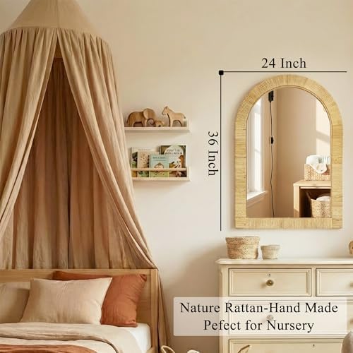 Decorative Rattan Wall Mirror, Boho Bathroom Modern Makeup Mirror, Rustic Wall - Image 6